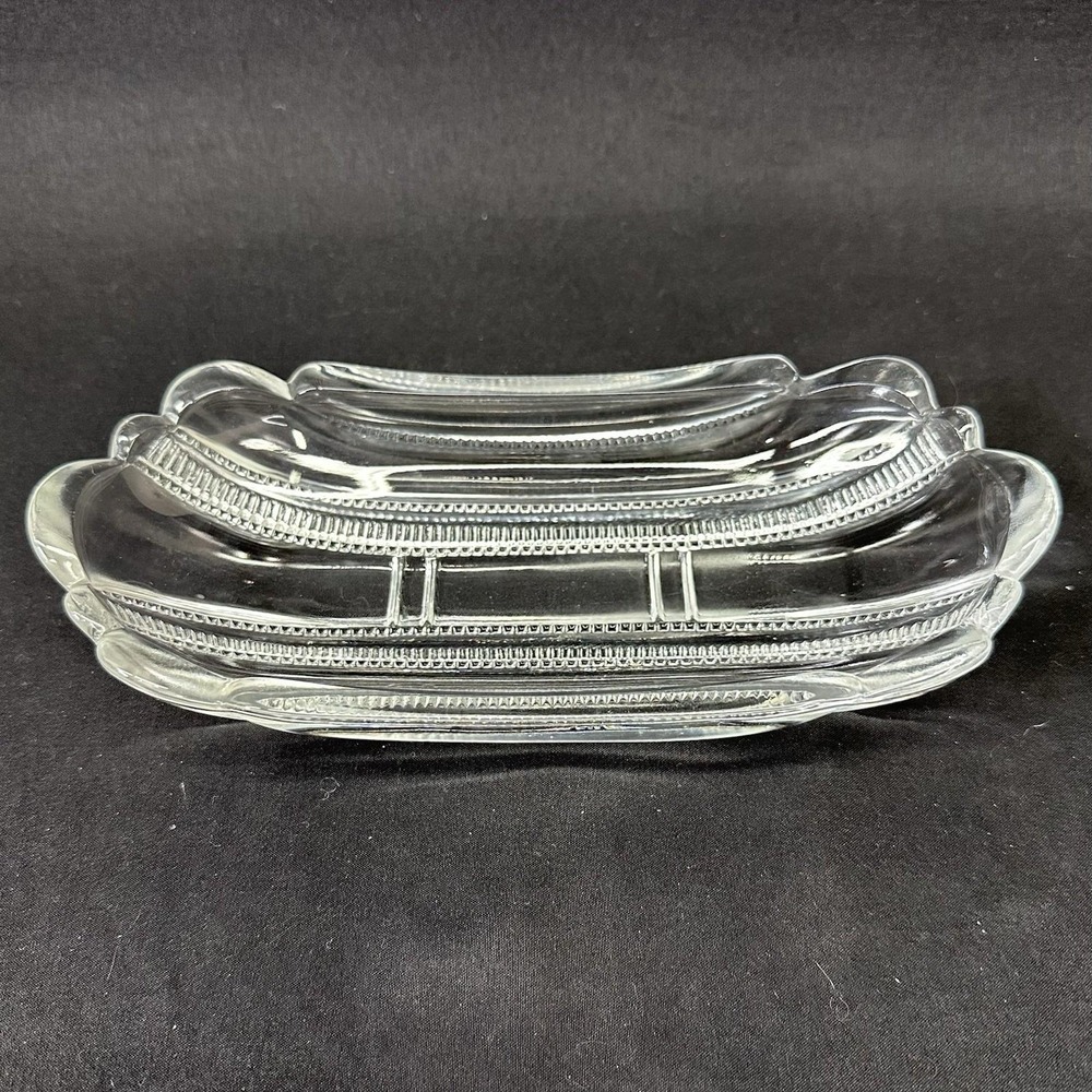 US Glass Company Banana Split/Relish Dish, Paneled Zipper Iowa Pattern, Set of 3 - Picture 4 of 10